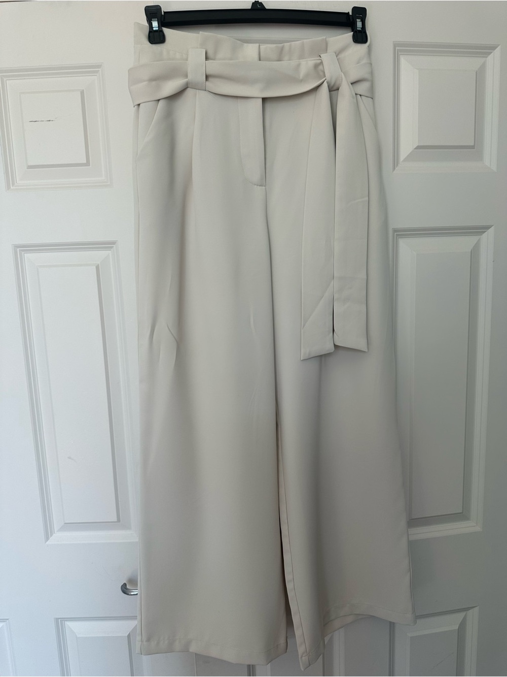 High-Rise Wide Leg Belted Pants - Cream